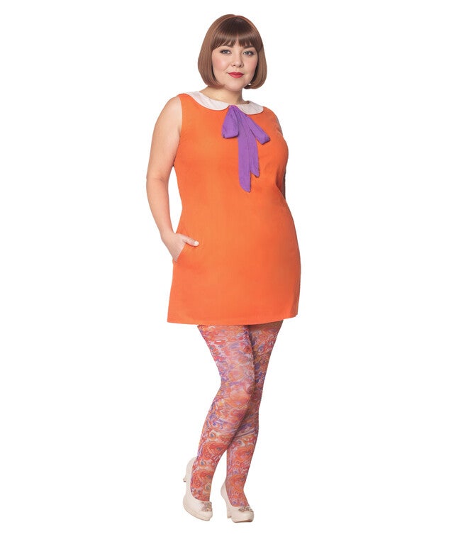 Smak Parlour Orange & Purple Tie Neck Shift Dress, Orange Purple Tie Neck / Orange, hi-res image number null