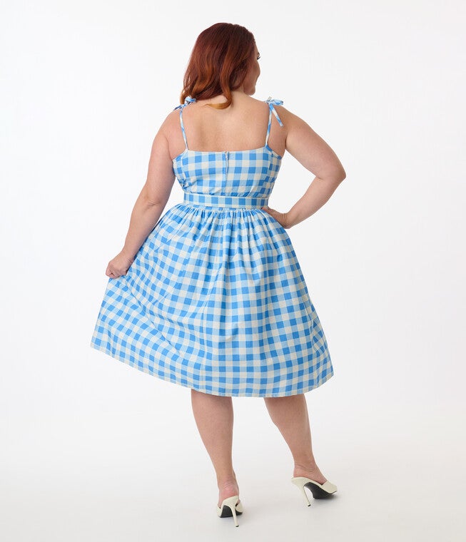 Unique Vintage Plus Size Blue & White Gingham Bobbie Swing Dress, Light Blue / Light Blue, alternate image number 2