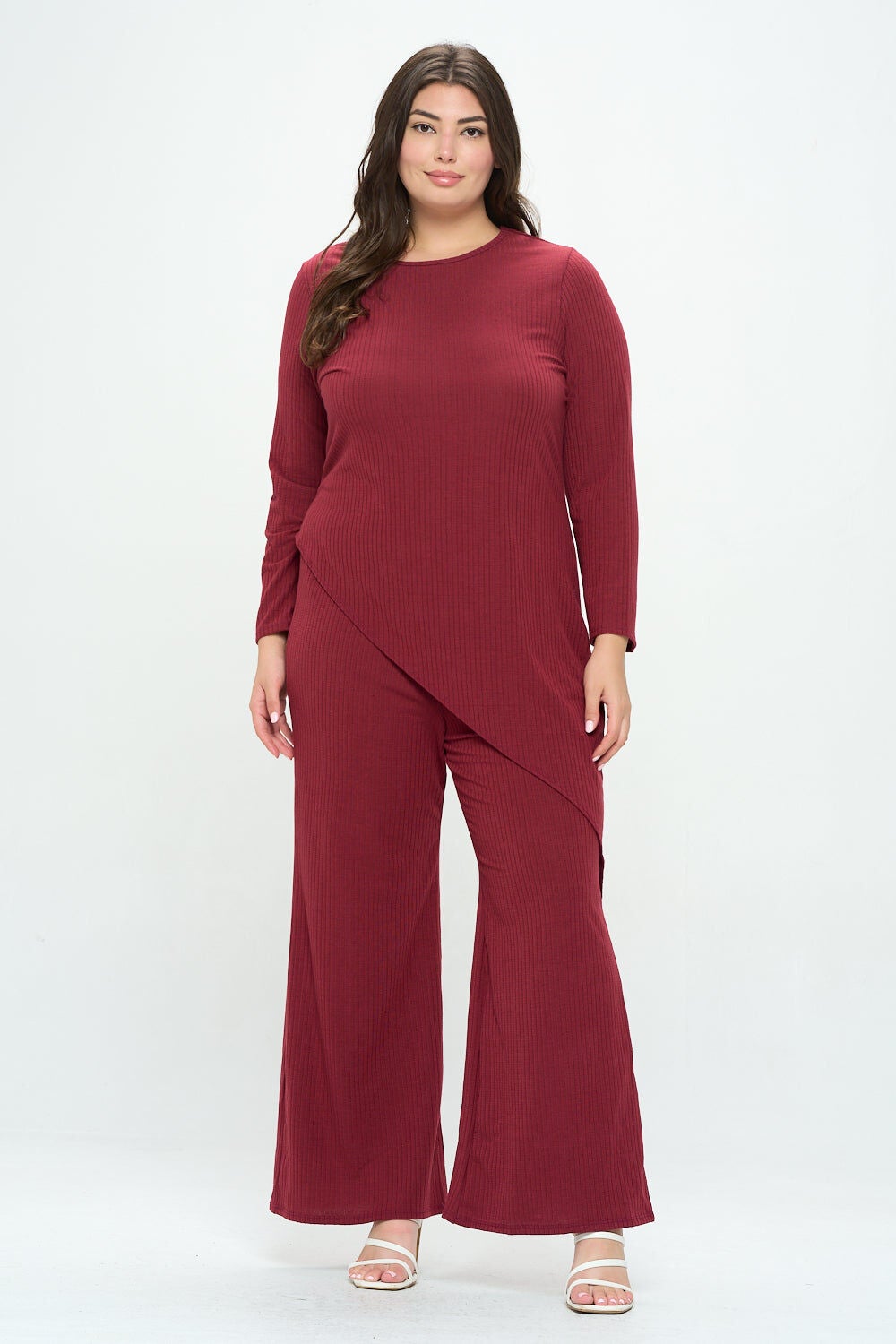 ASYMMETRICAL RIB LOUNGEWEAR SET, Burgundy / Burgundy, hi-res image number 0