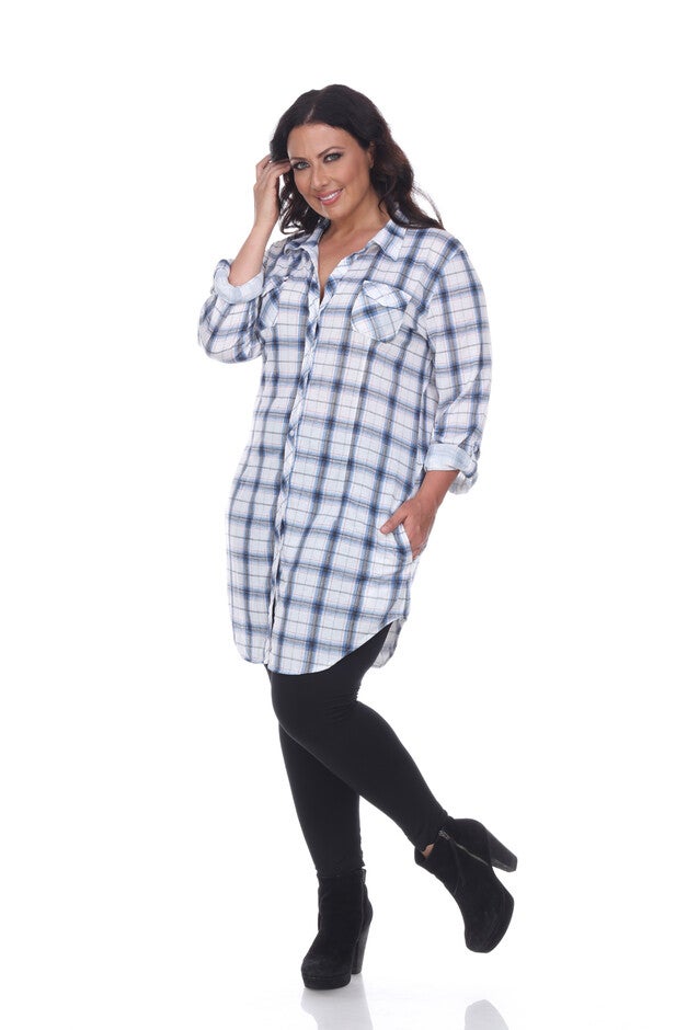 Piper Stretchy Plaid Tunic, blue white / Light Blue, alternate image number null