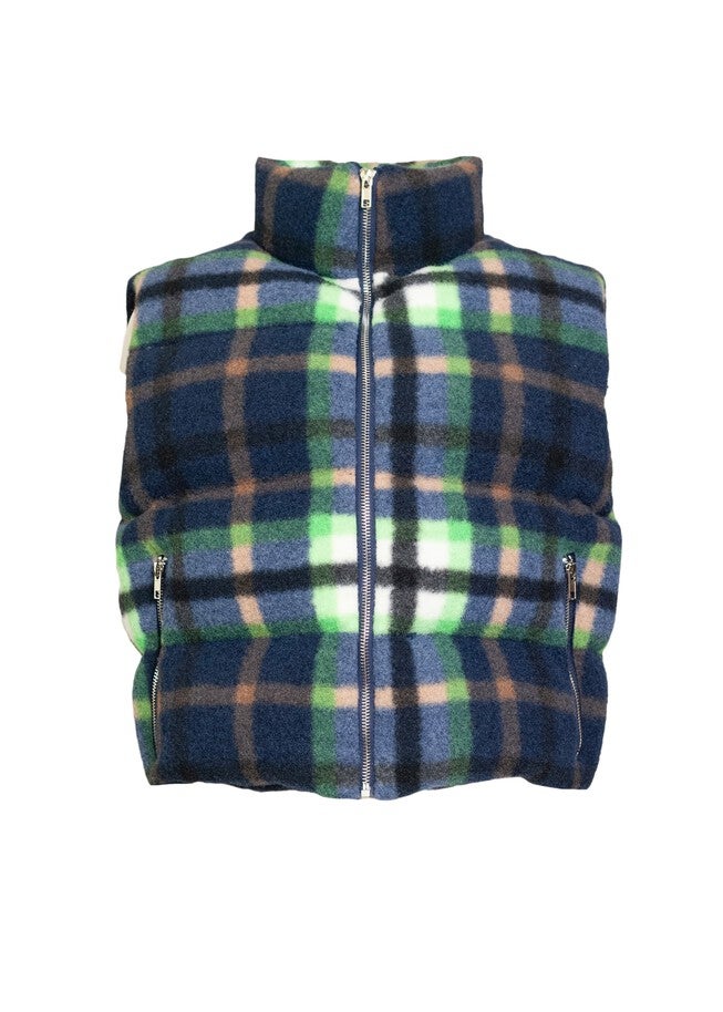 Plaid Puffer Vest, Navy / Navy, alternate image number 1