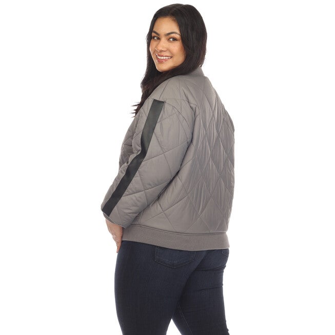 Women's Lightweight Diamond Quilted Puffer Bomber Jacket, Grey / Charcoal Grey, alternate image number null