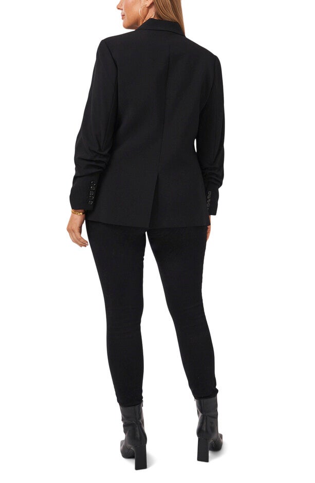 RUCHED SLV CREPE BLAZER, RICH BLACK / Black, alternate image number null