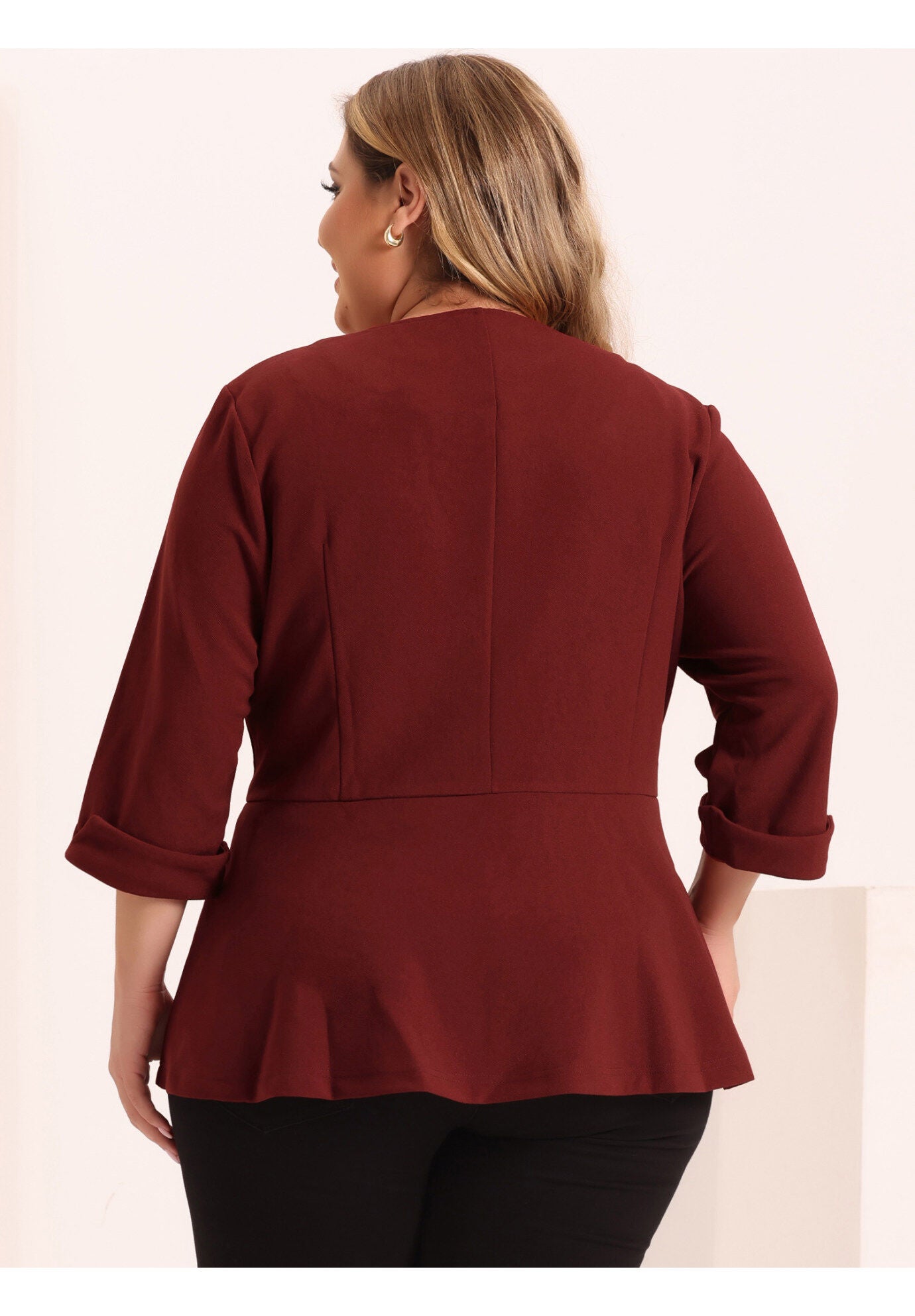 NOTCHED LAPEL PEPLUM JACKET SUIT BLAZER, Wine Red / Burgundy, alternate image number 3