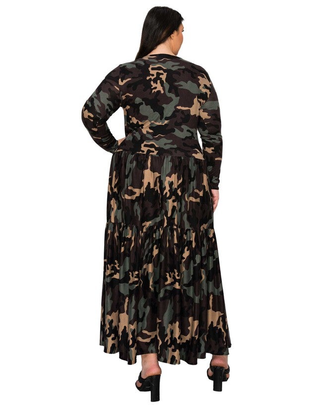 Silvestra Camo Tiered Maxi Dress, Khaki Charcoal / Olive Green, alternate image number 2