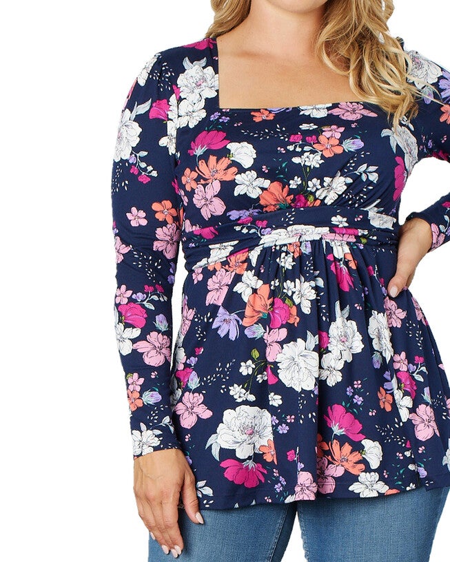 Delilah Top, VIBRANT GARDEN PRINT / Navy, alternate image number null