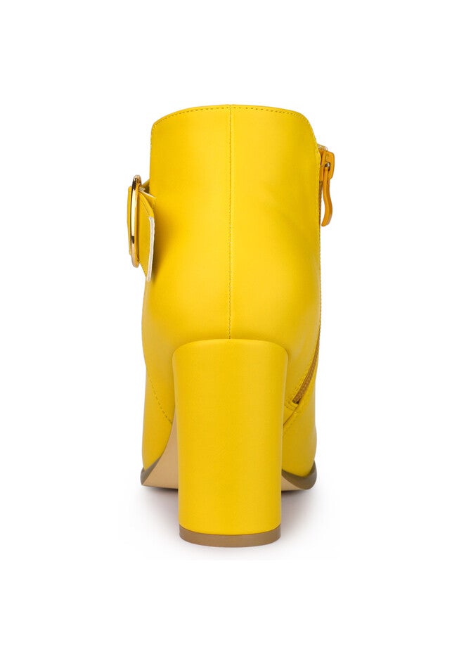 Round Toe Circle Buckle Chunky Heels Ankle Boots, Yellow / Yellow, alternate image number 2