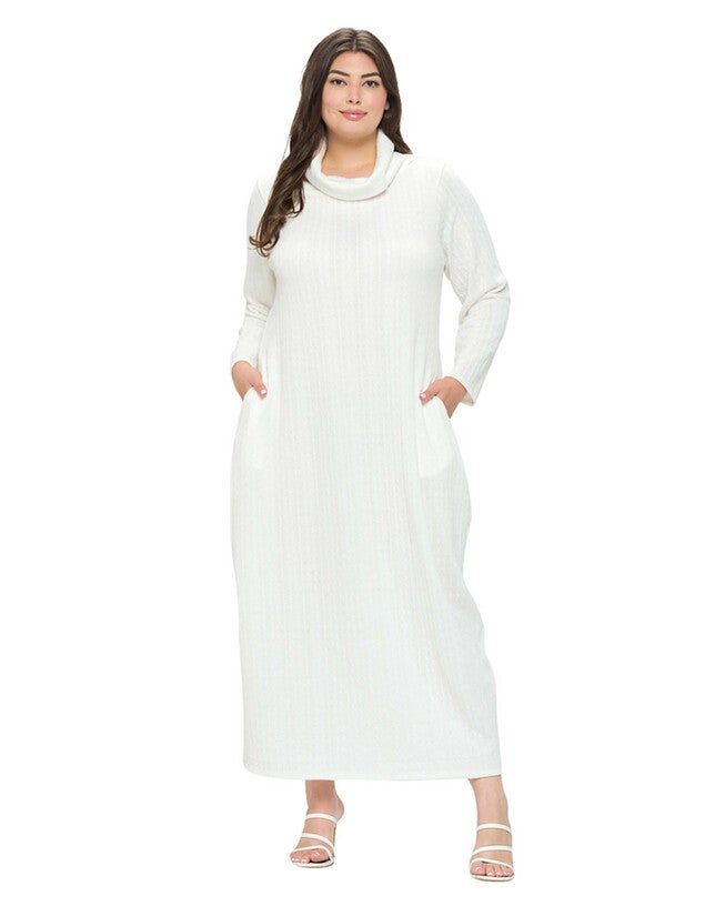 LANA COWL TURTLE NECK POCKET SWEATER DRESS, Ivory / Ivory, hi-res image number 0