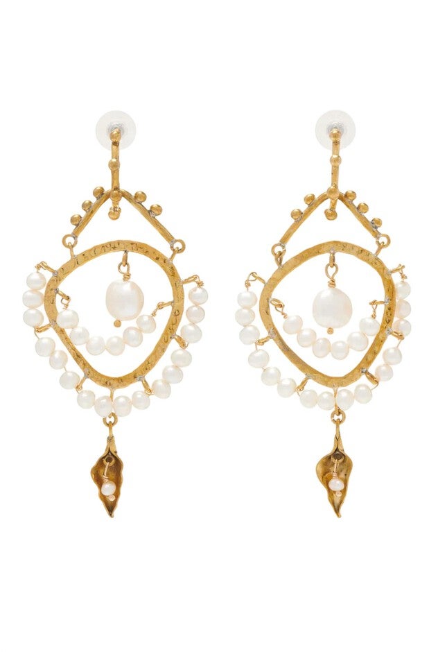 BEADED CHANDELIER EARRINGS, Pearl / White, hi-res image number null