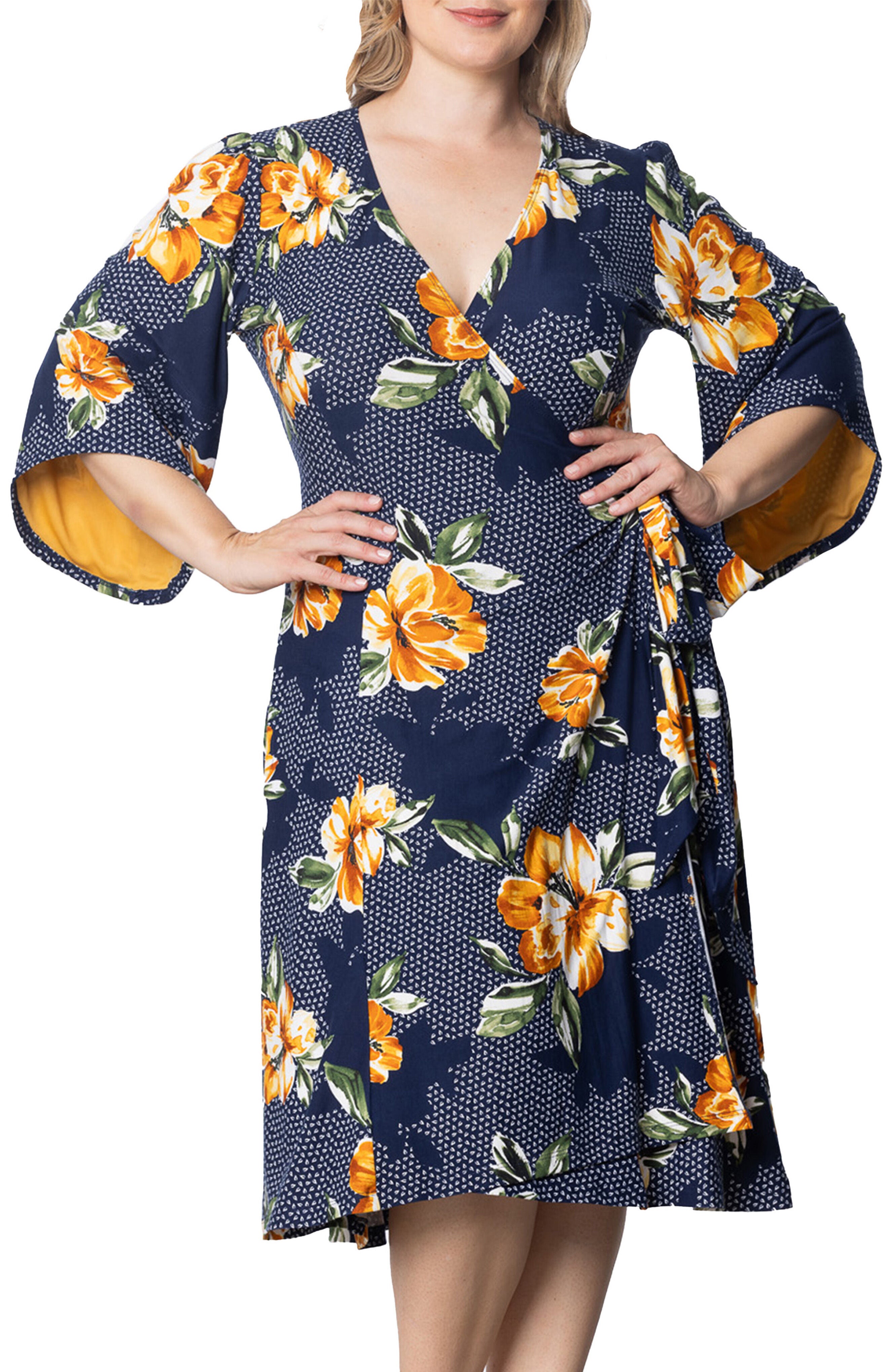 Gemini Wrap Dress, AMBER BLOSSOMS / Navy, alternate image number 2