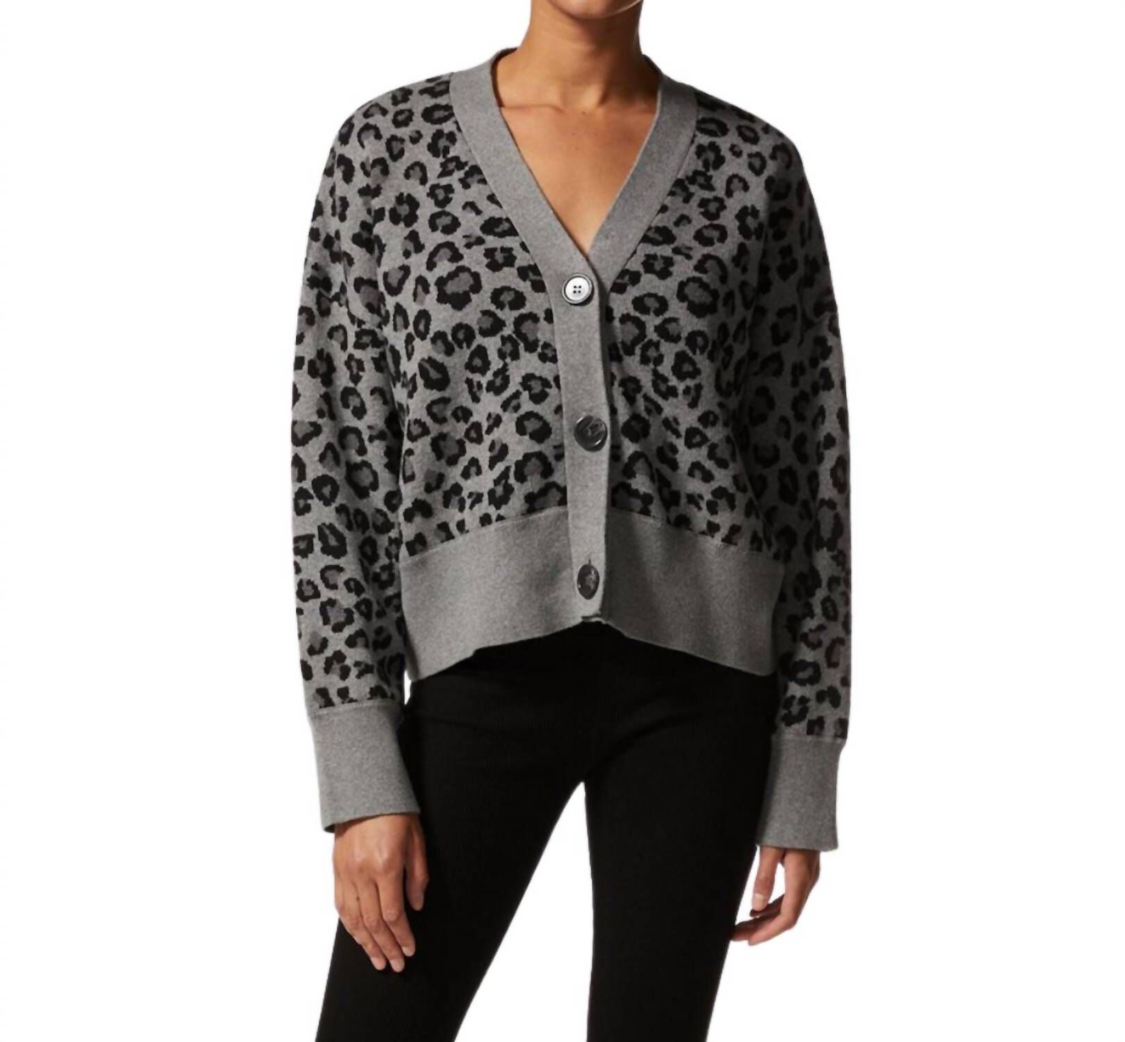 OVERSIZED LEOPARD CARDIGAN IN HEATHER GREY, , alternate image number 5