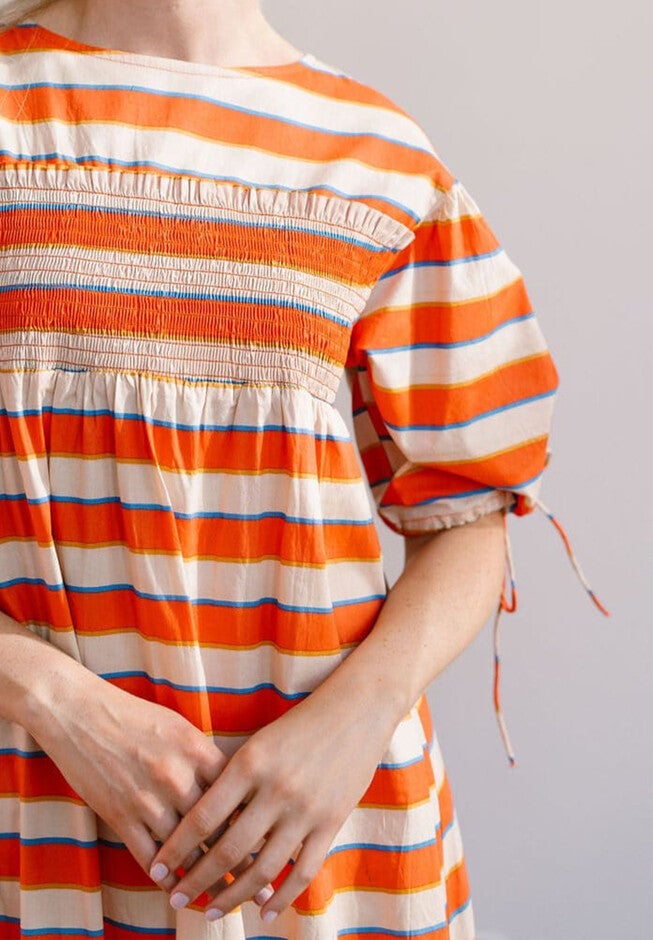 Hidalgo Stripe Katrin Dress, OrangeCream / Orange, alternate image number null