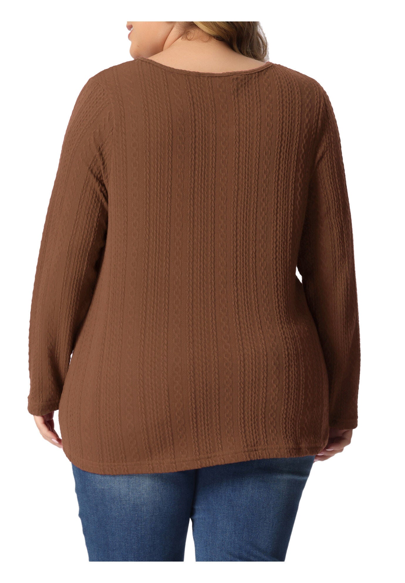V Neck Long Sleeve Basic Knit Top Tee T-Shirt, Brown / Brown, alternate image number 3
