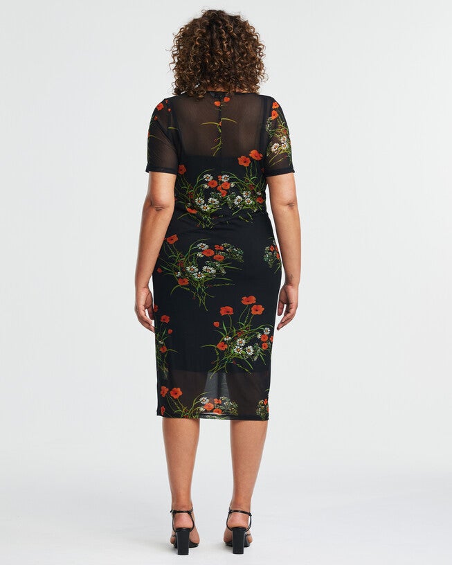 Bouquet Black Floral Mesh Dress, Print / Black, alternate image number 1