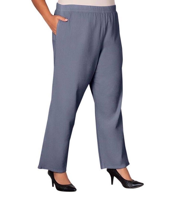 WIDE LEG CRINKLE COTTON PANTS, Gray / Warm Grey, hi-res image number null