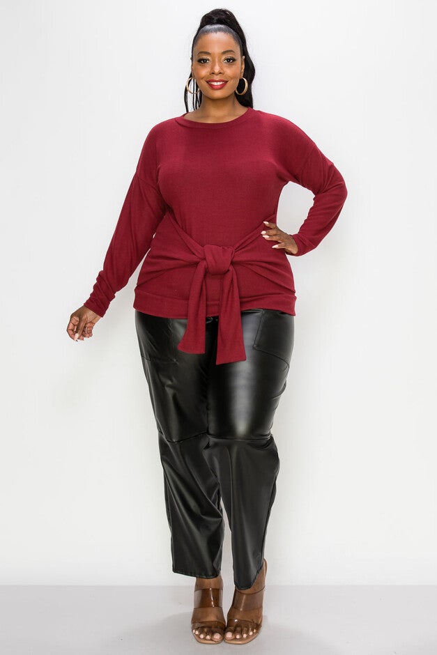 AMY WAIST TIE SWEATER, Burgundy / Burgundy, hi-res image number 0
