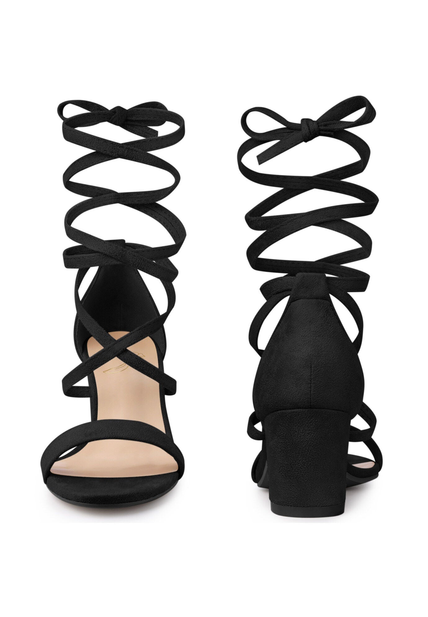 Lace Up Heels Chunky Heel Sandal, Black / Black, alternate image number 1