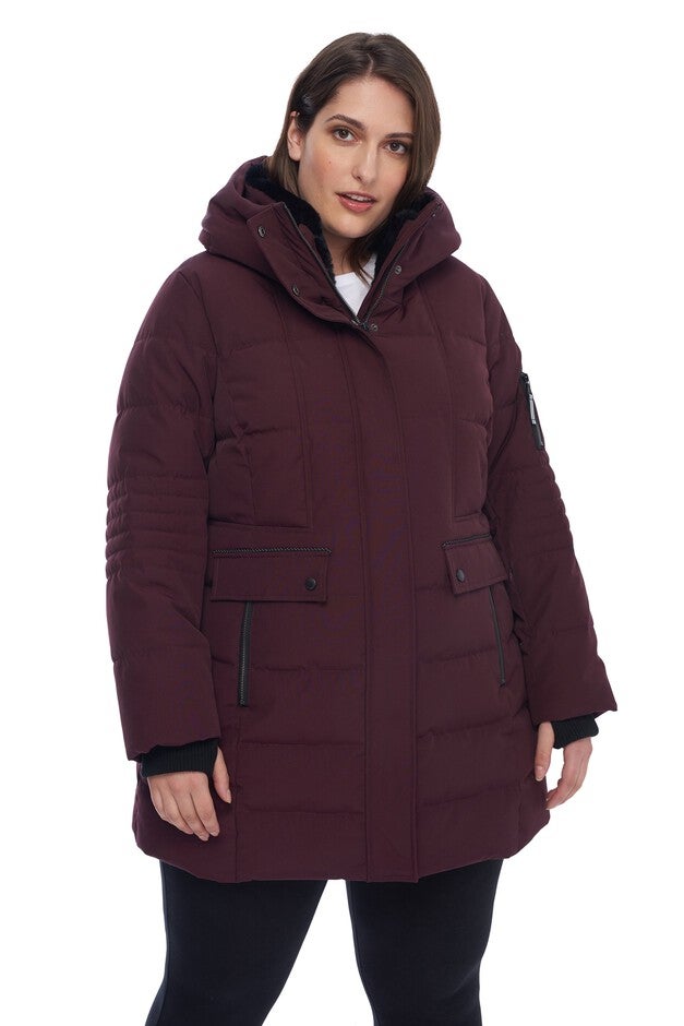 Women's Plus Size - KOOTNEY | Vegan Down Recycled Mid-Length Parka Coat, Grape / Purple, hi-res image number 0