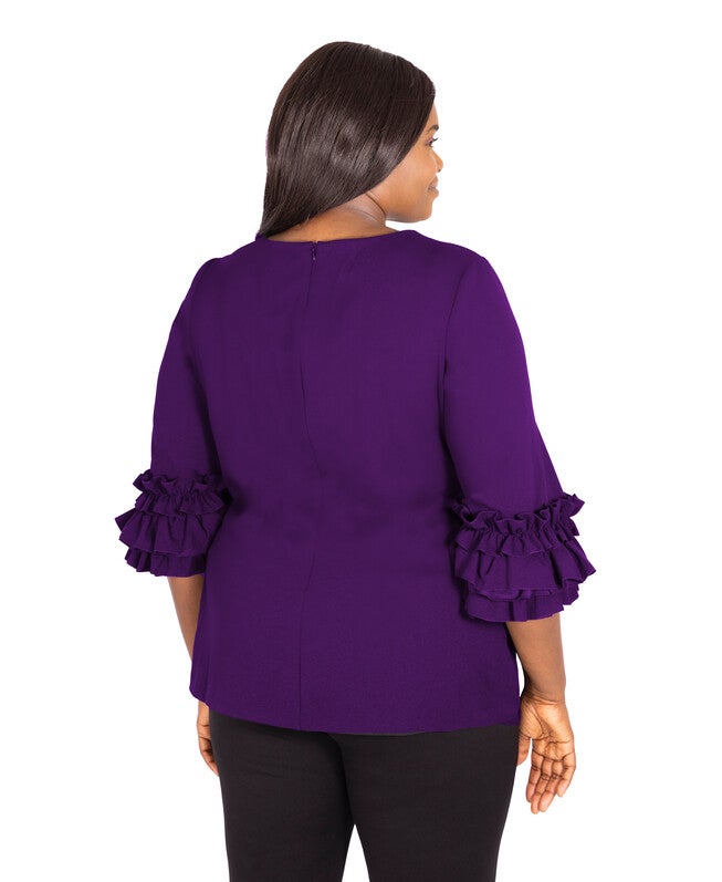Ruffle Sleeve Top, Purple / Purple, alternate image number null