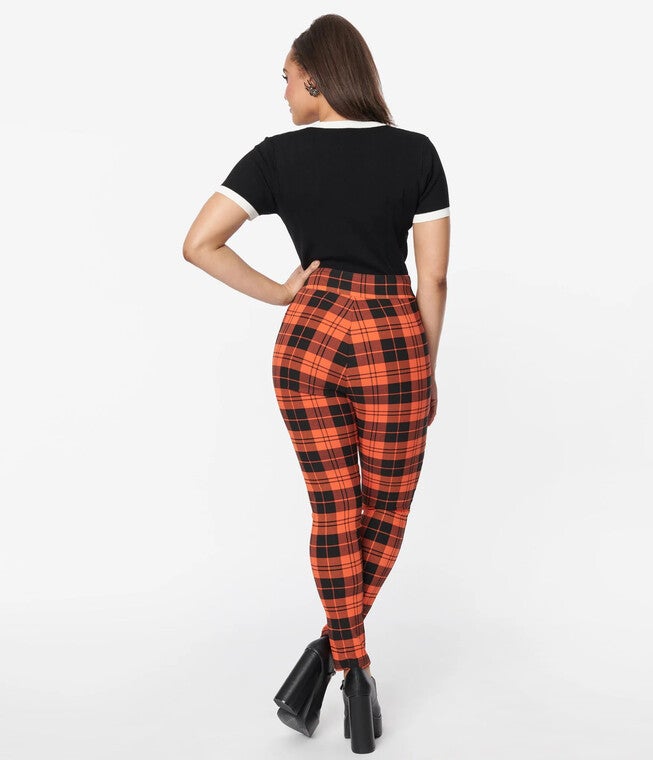 Unique Vintage Orange Plaid Rizzo Cigarette Pants, , alternate image number 6