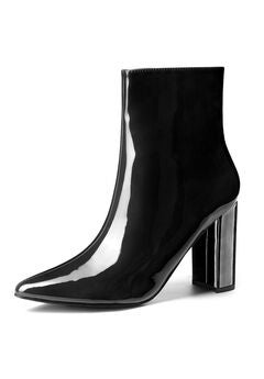 PATENT LEATHER POINTED TOE ZIP ANKLE BOOTS