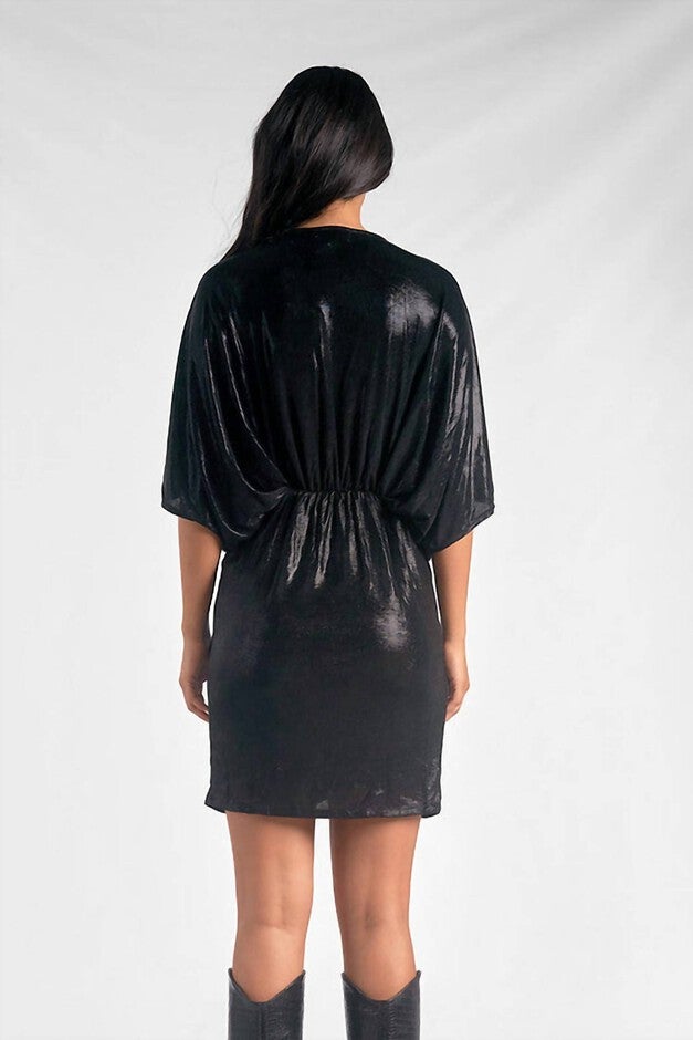 LIQUID METAL DOLMAN SLEEVE DRESS IN BLACK, Black / Black, alternate image number null