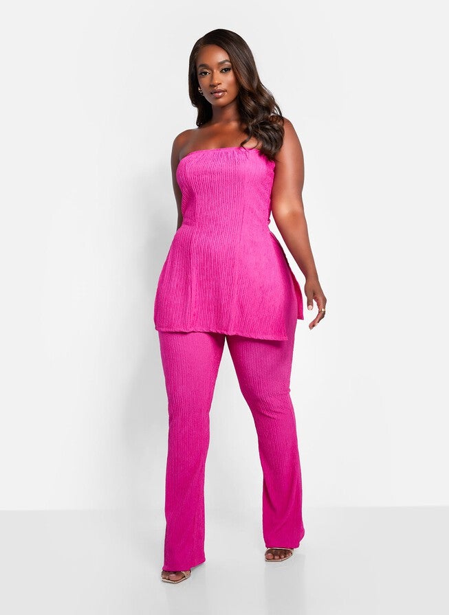 Mika Textured Strapless Split Side Top, Fuchsia / Deep Fuchsia, alternate image number 4