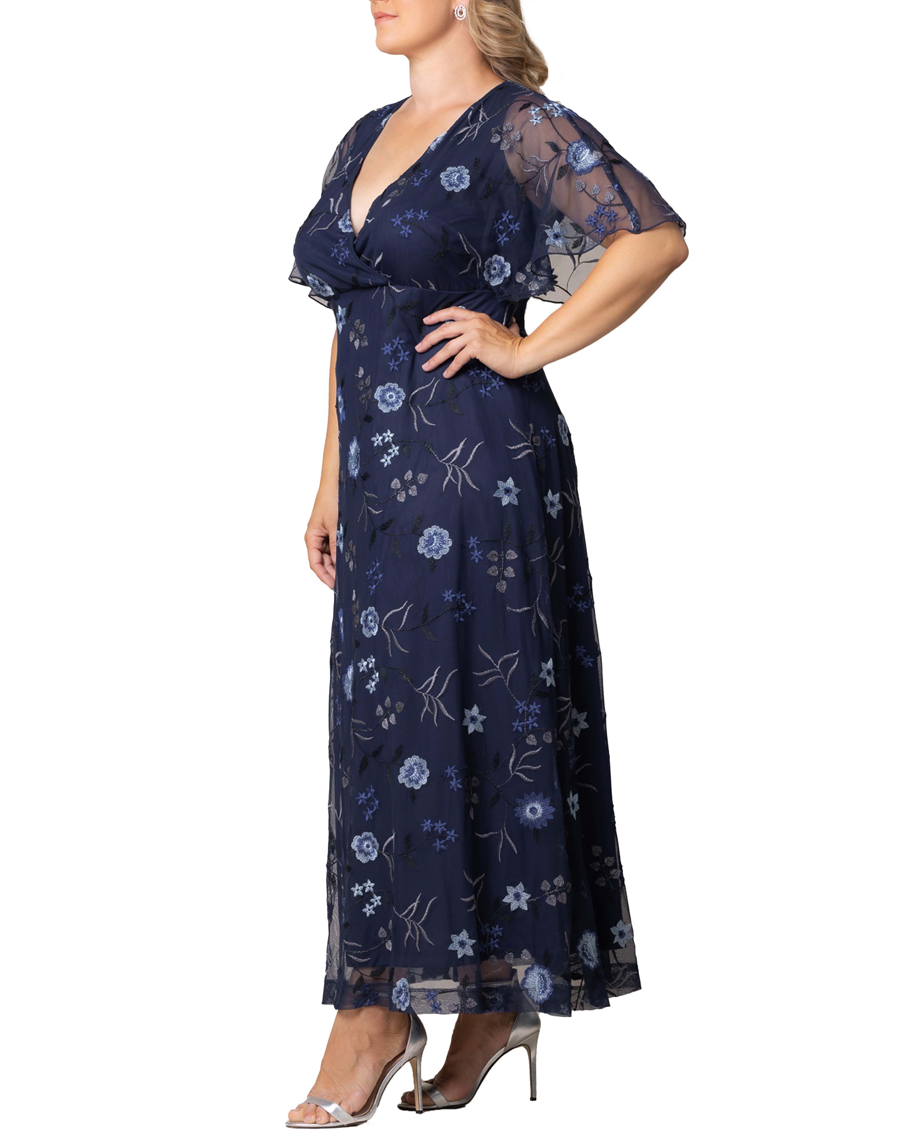 Embroidered Elegance Evening Gown, TWILIGHT BLOOMS / Navy, alternate image number 3