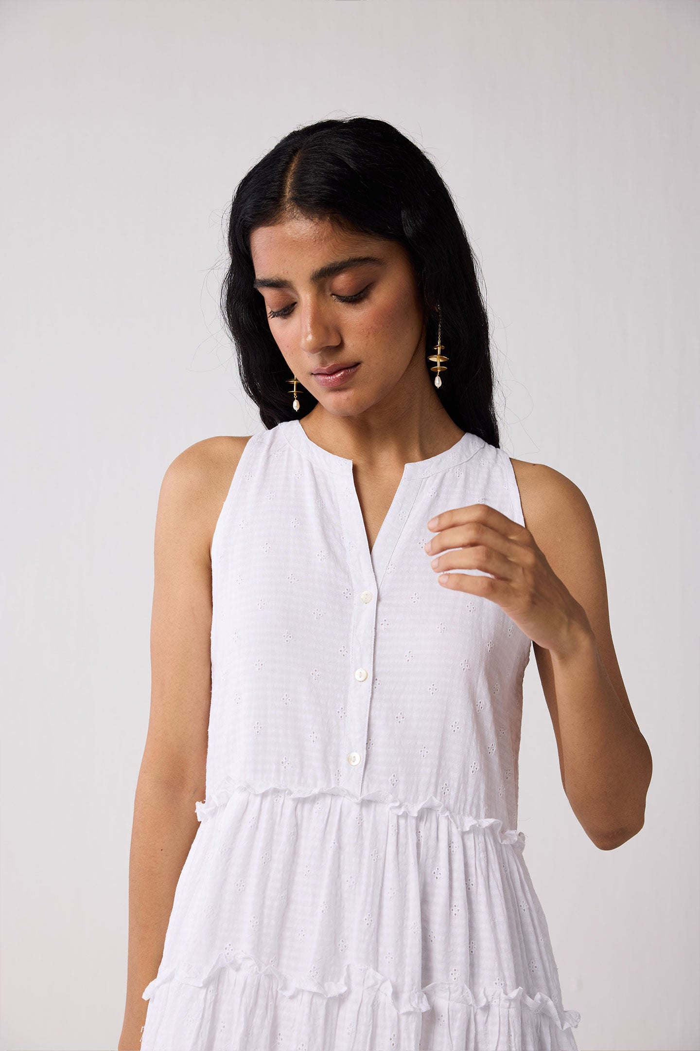 Embroidered Sleeveless Maxi Dress in White, Textured Eyelet in White / White, alternate image number 4