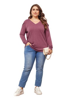 V Neck Tulip Long Sleeve T-Shirt Casual Top