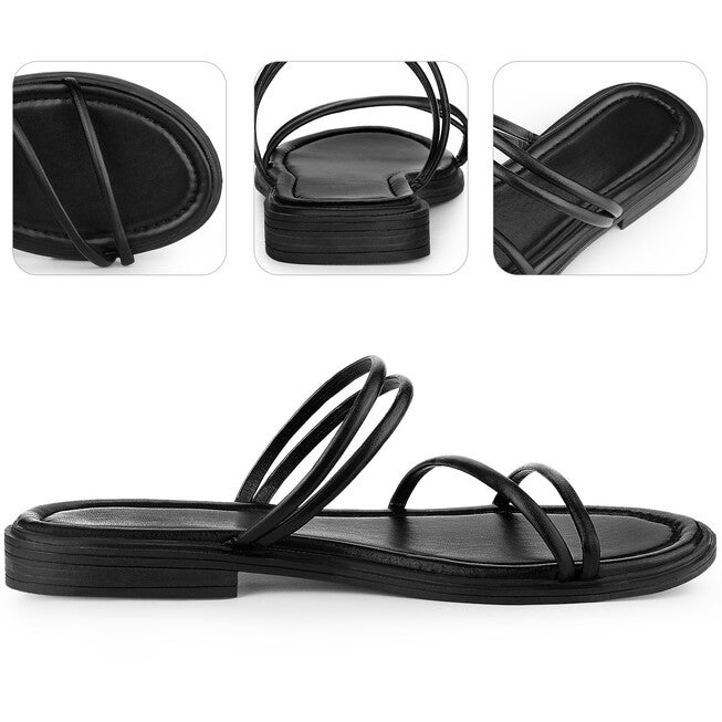 Slide Sandal Summer Strappy Slingback Flat Sandals, Black / Black, alternate image number null