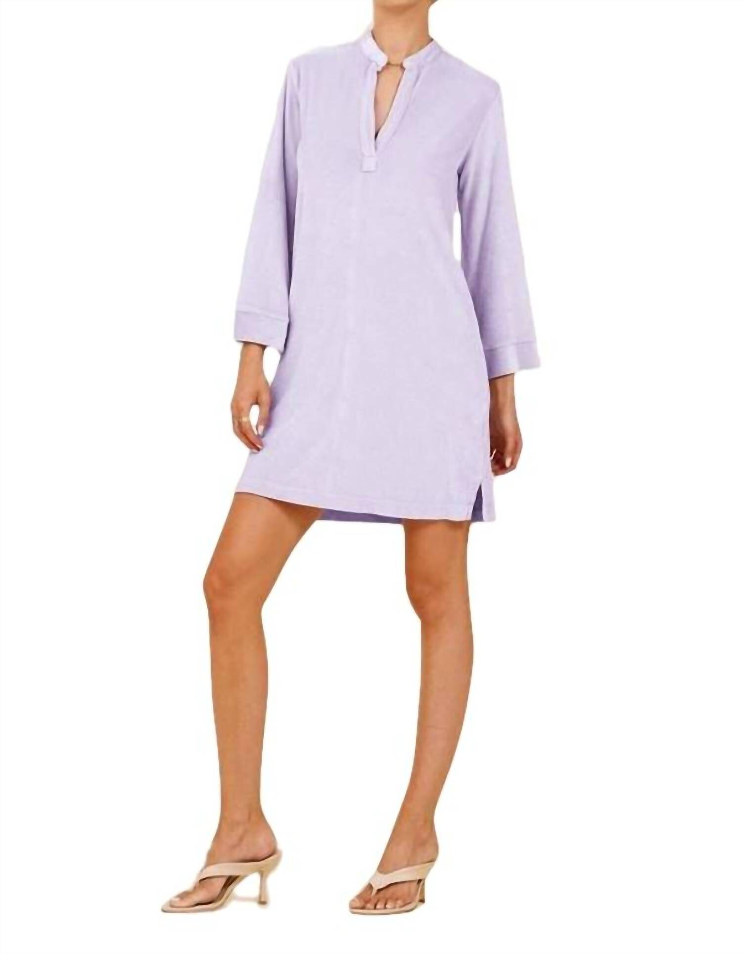 LAGUNA VELOUR SHIRT DRESS IN LIGHT LILAC, Light Lilac / Purple, hi-res image number 0