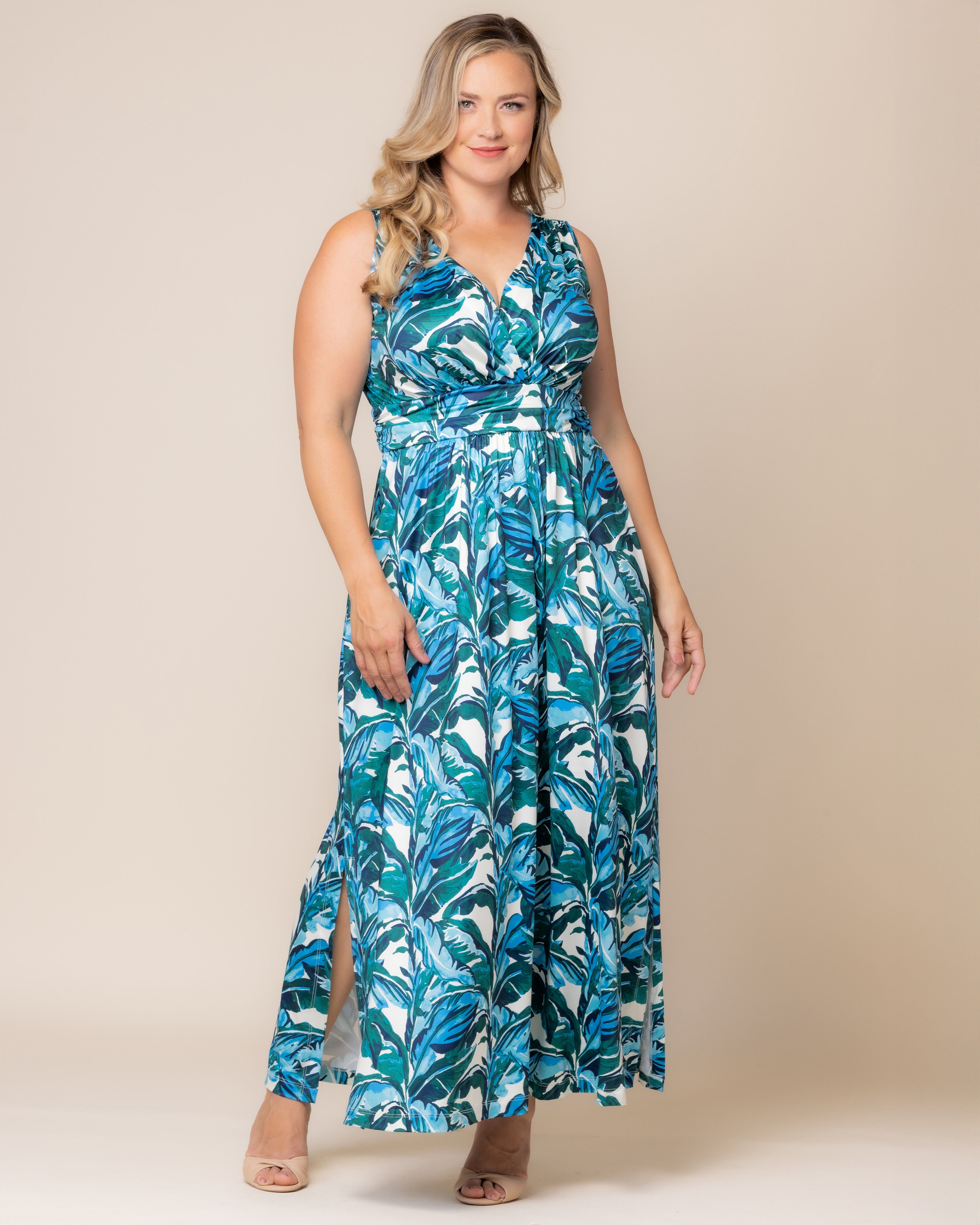 Daniela Sleeveless Maxi Dress, Teal Palm Print / Teal, alternate image number 5
