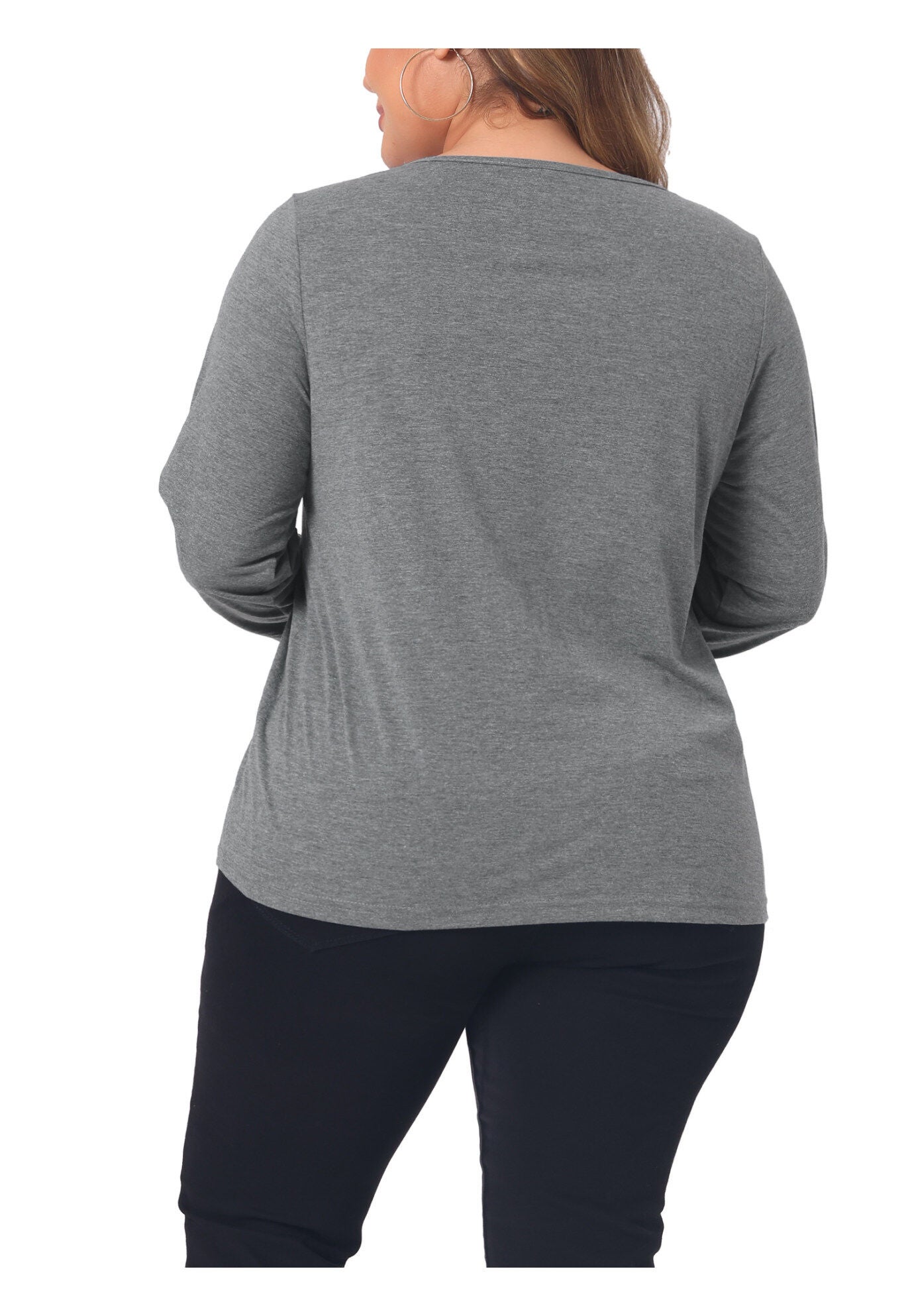 CROSS V NECK LONG SLEEVES T-SHIRT TOP, Grey / Light Grey, alternate image number 3