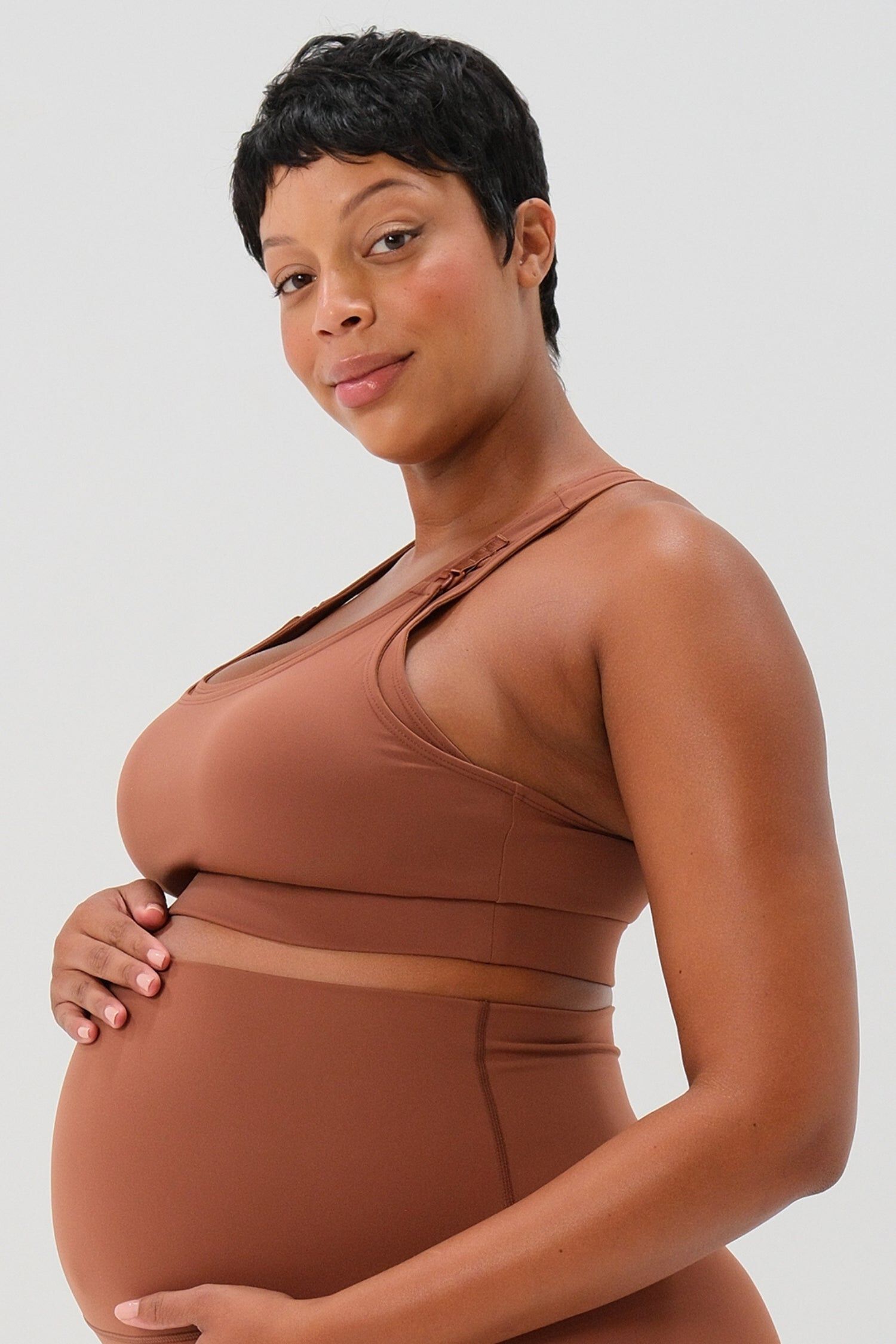 Women's High Impact Racer Back Maternity & Nursing Sports Bra with Easy-Release Breastfeeding Clips, Brown / Brown, alternate image number 3