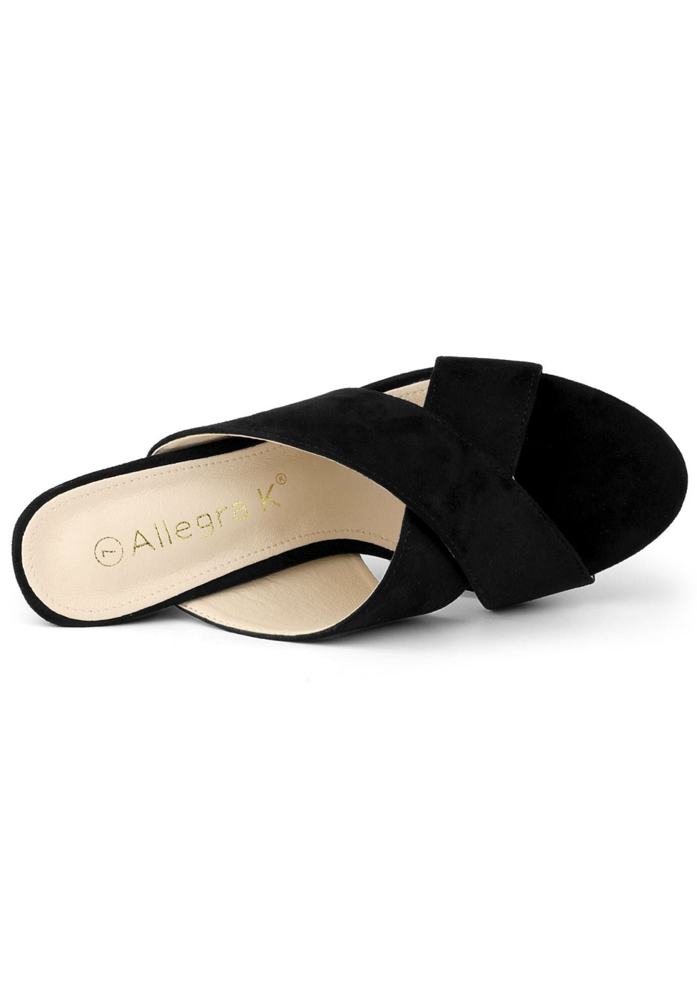 Crisscross Strap Block Heel Slide Sandals, Black / Black, alternate image number 1