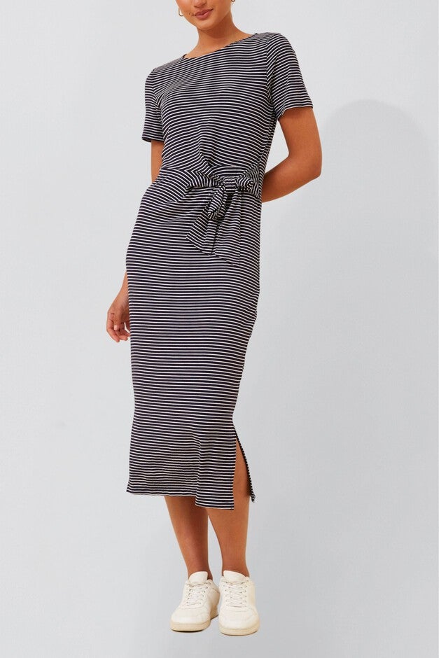 Annick - Brianna Midi Dress Striped Print, Navy / Navy, alternate image number null