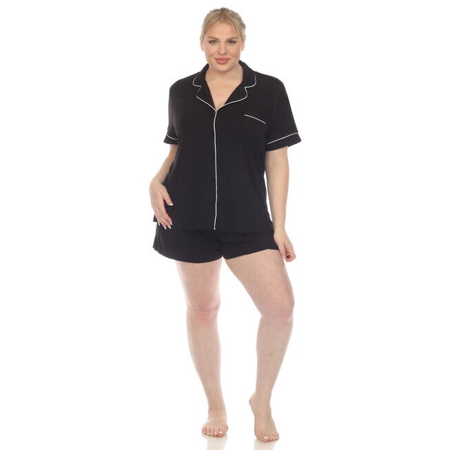 Short Sleeve Bamboo Pajama Set, Black / Black, alternate image number null