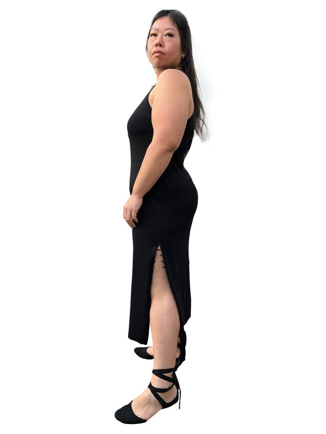 Tilda Sleeveless Knit Shift Dress with Slit, BLACK / Black, alternate image number 1