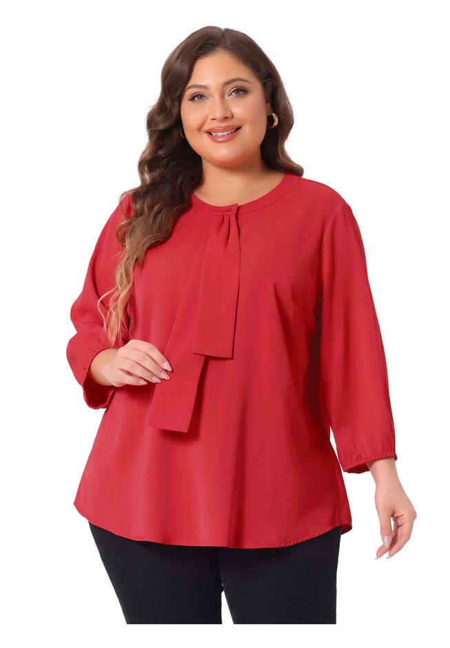 Work Round Neck Ruffle Chiffon Blouse Top, Red / Red, alternate image number 2
