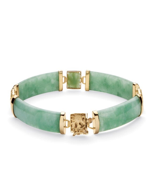 Green Jade Dragon Link Bracelet in Gold-Plated .925 Sterling Silver 7.25 inches, Green / Forest Green, hi-res image number null
