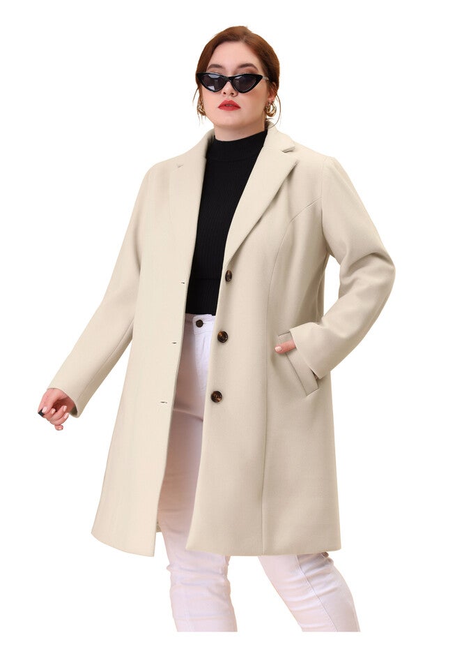 SINGLE BREASTED NOTCHED LAPEL LONG WINTER COAT, Cream White / Cream, alternate image number 3