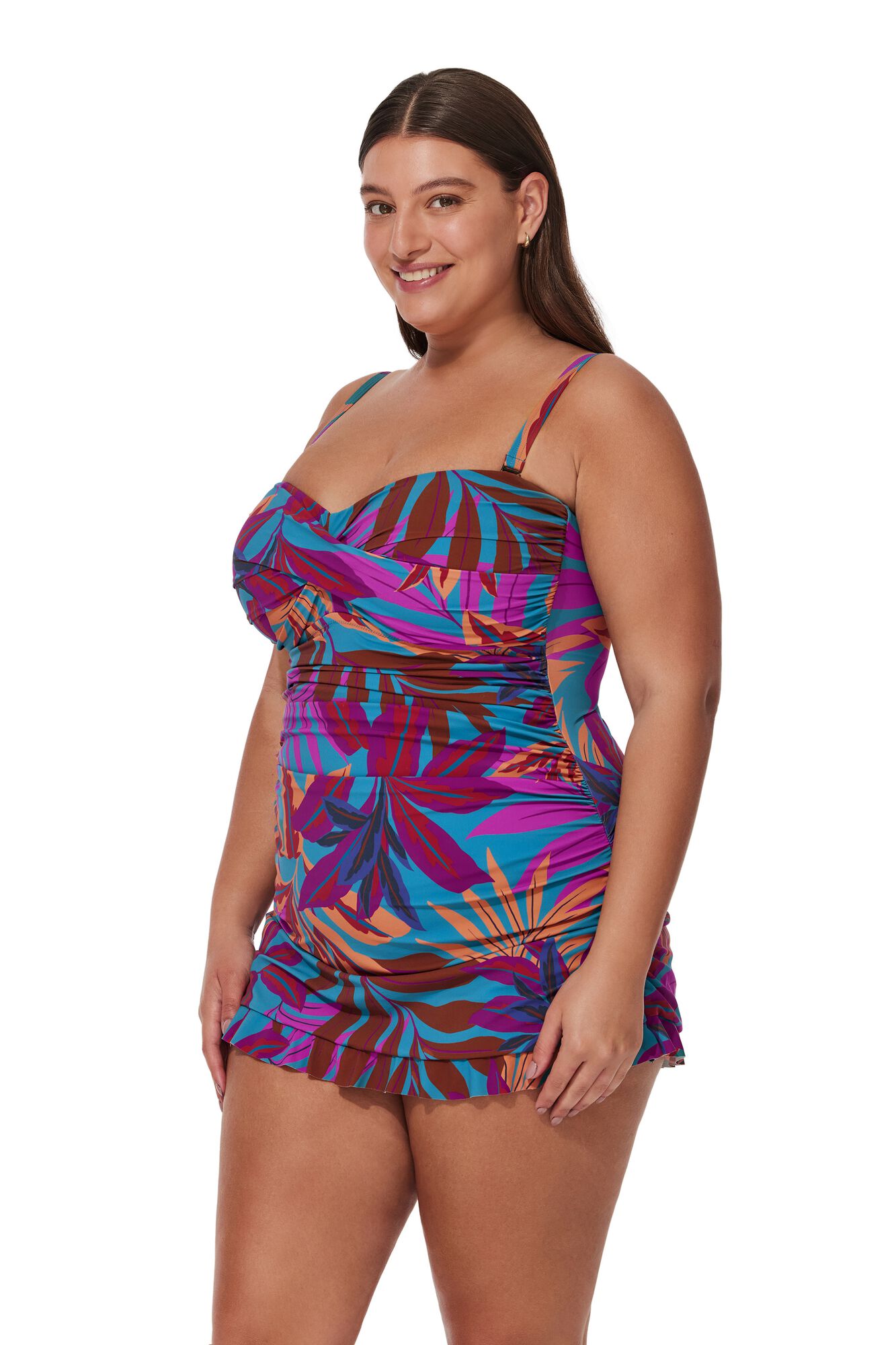 Plantopia Plus Size Bandeau Swimdress, MultiTeal / Dusty Blue, alternate image number 2