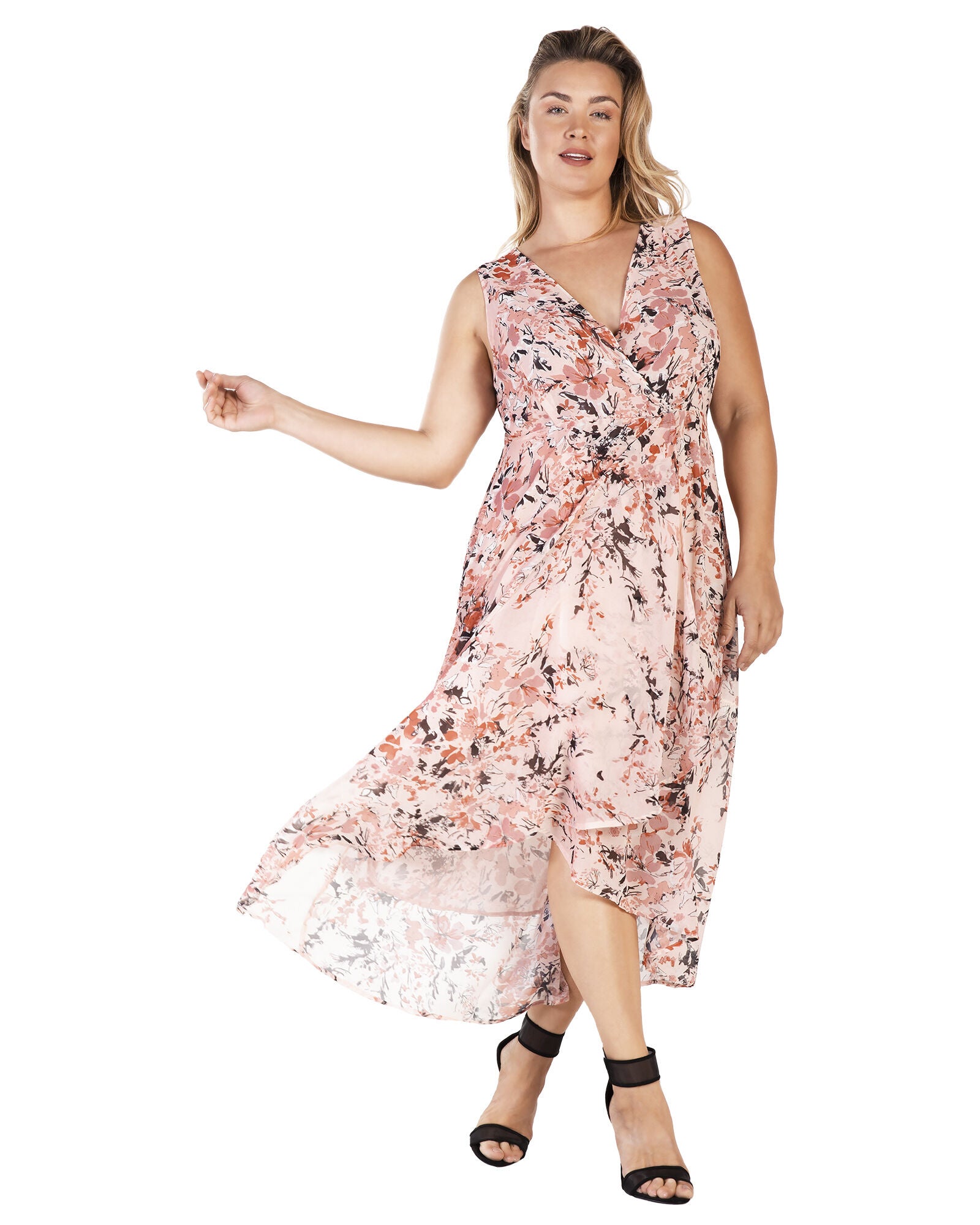 Leia High Low Maxi Dress, Garden Floral / Peach, alternate image number 1