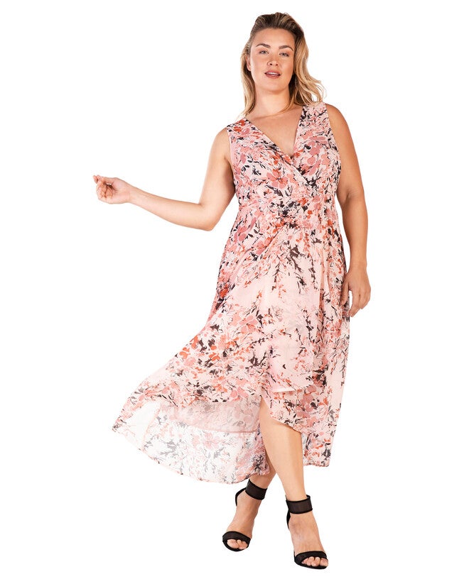 Leia High Low Maxi Dress, Garden Floral / Peach, alternate image number 1