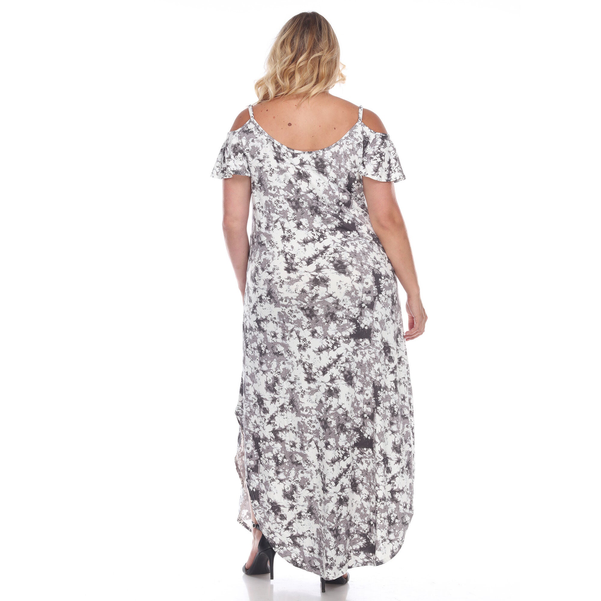 Cold Shoulder Tie-Dye Maxi Dress, BlackWhite / Black, alternate image number 1