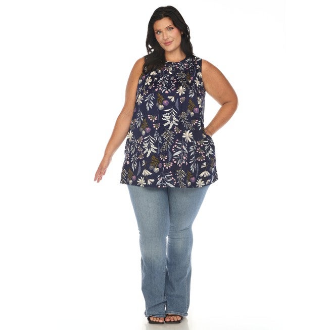 Floral Sleeveless Tunic Top, Navy / Navy, alternate image number 4