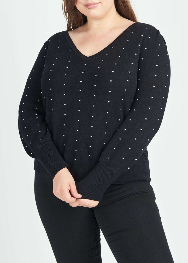 Keily Polka-Dot Pullover Sweater, L916 BLACK / Black, hi-res image number 0