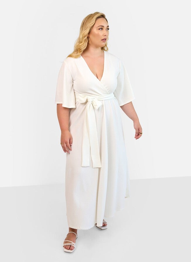 BIANCA FAUX WRAP MAXI DRESS, White / White, hi-res image number 0