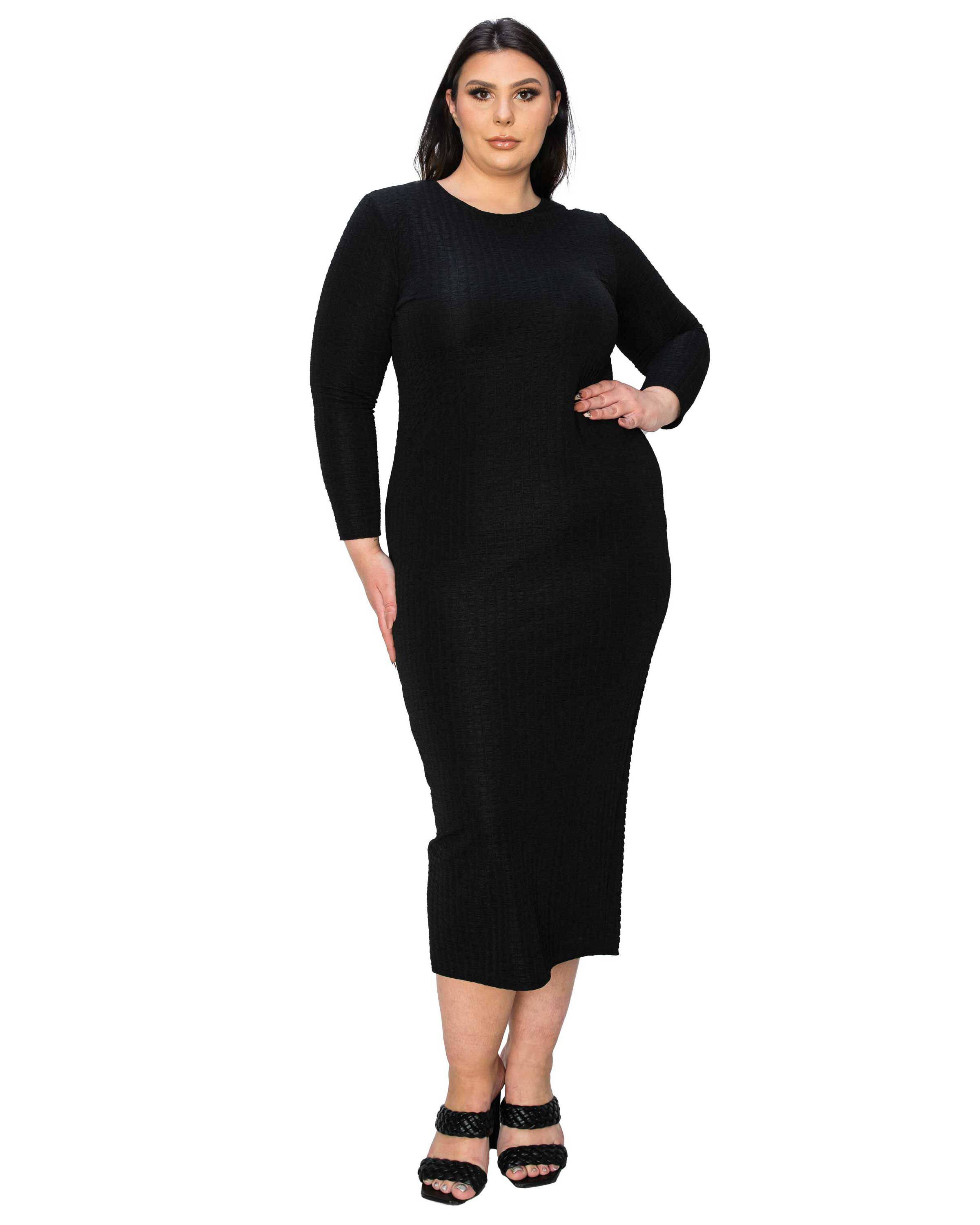 KYLO TEXTURED BODYCON DRESS, Black / Black, alternate image number 2
